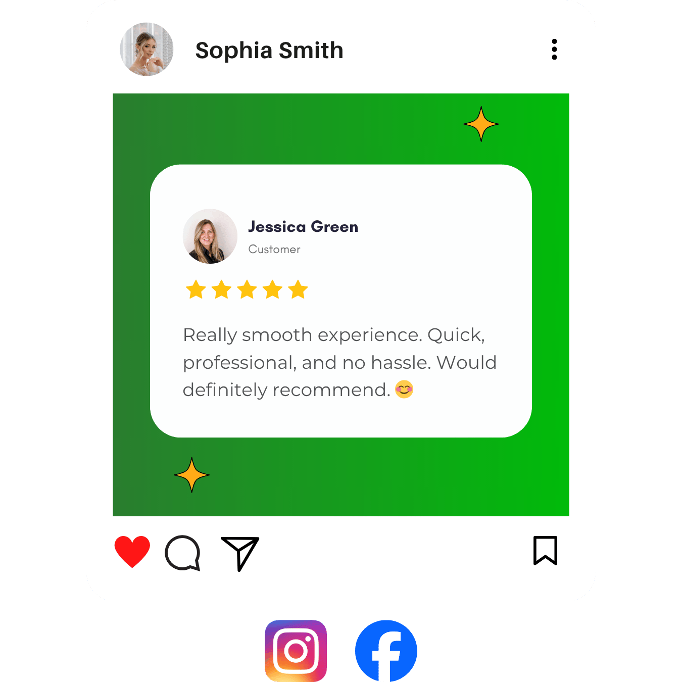 A customer review shared as a branded Instagram and Facebook post